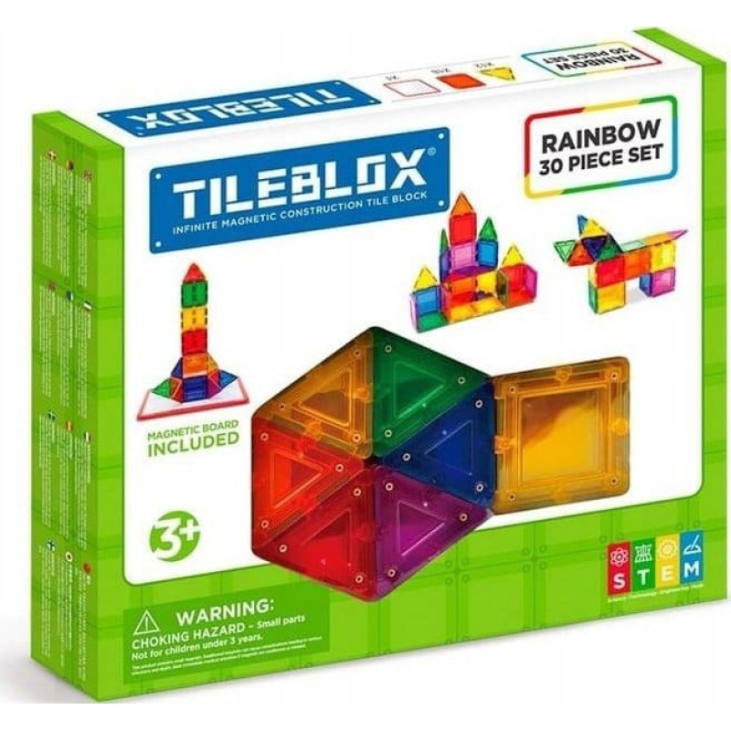 Magformers TILEBLOX ZESTAW TĘCZOWY 30 EL. Z TABLICĄ MAGNETYCZNĄ