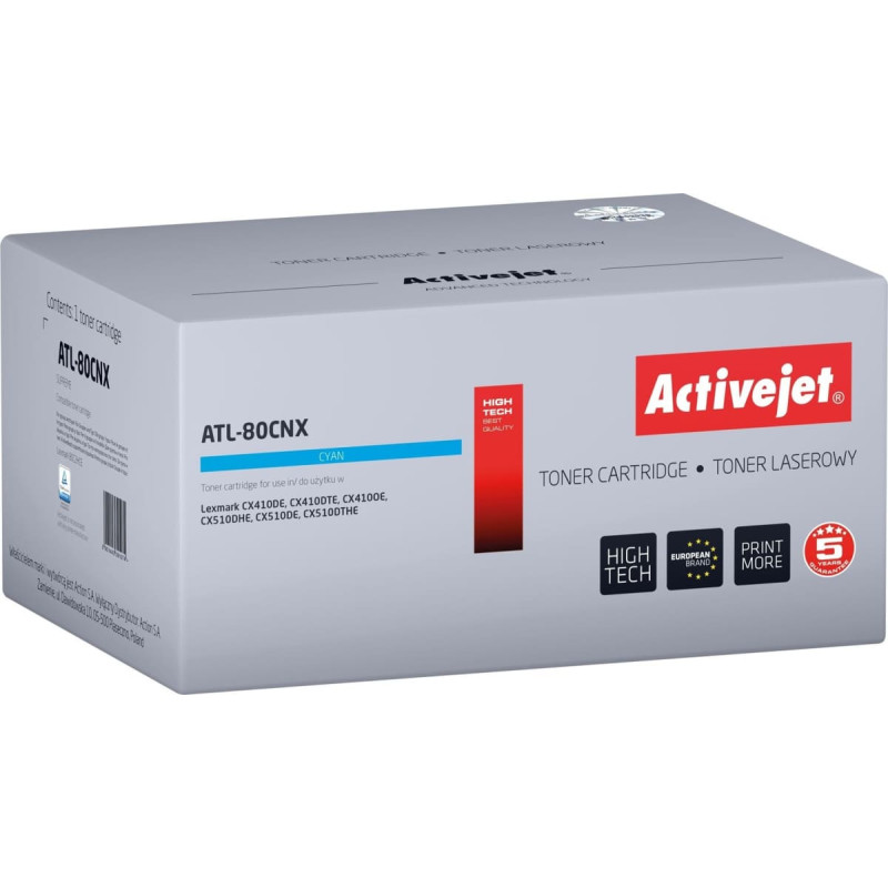 Activejet toner ATL-80CNX (zamiennik do Lexmark 80C2HCE, Supreme; 3000 stron; niebieski)