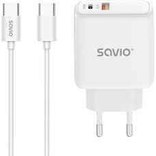 Savio LA-10 Ładowarka sieciowa 30W Quick Charge, Power Delivery 3.0, Biała + Kabel