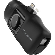 Wozinsky Mini powerbank Wozinsky WF16-YLS 5000mAh 15W Lightning z wbudowanym kablem USB-C i ładowarką do Apple Watch - czarny