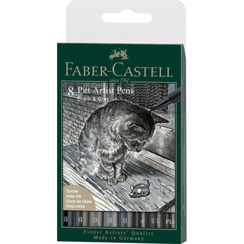 Faber-Castell Pisaki Pitt Artist Pen B grey&black 8szt