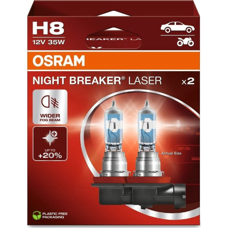 Osram Żarówka H8 12V 35W PGJ19-1 do 150 m. długości wiązki światła, do 150% większa jasność, do 20% bielsze światło Night Breaker Laser, biała