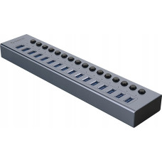 Orico HUB 16-portowy z włącznikiem USB-A 3.0 - szary