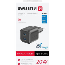 Swissten GaN PD 2x USB-C Travel Charger 20W