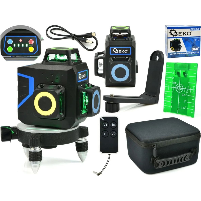 Geko Laser samopoziomujący 3D 360  12x zielone linie (8)