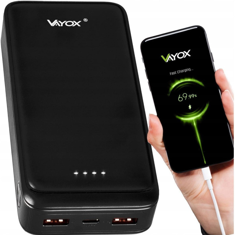 Canyon Power bank 20000 mAh wejście USB-C wyjście 2xUSB-A + USB-C 5V 3A czarny VA0341 Vayox