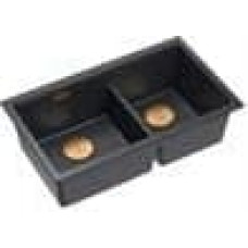 Graniteq QUADRON | LOGAN 120 | granitowy zlewozmywak kuchenny BLACK DIAMOND + MIEDŹ PVD | wymiar: 76 x 45 x 23,5 cm | 2-komorowy podwieszany | podbudowa szafki od: 80 cm
