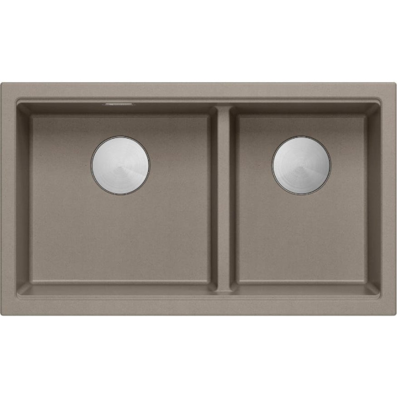 Graniteq QUADRON | LOGAN 120 | granitowy zlewozmywak kuchenny SOFT TAUPE + STAL | wymiar: 76 x 45 x 23,5 cm | 2-komorowy podwieszany | podbudowa szafki od: 80 cm