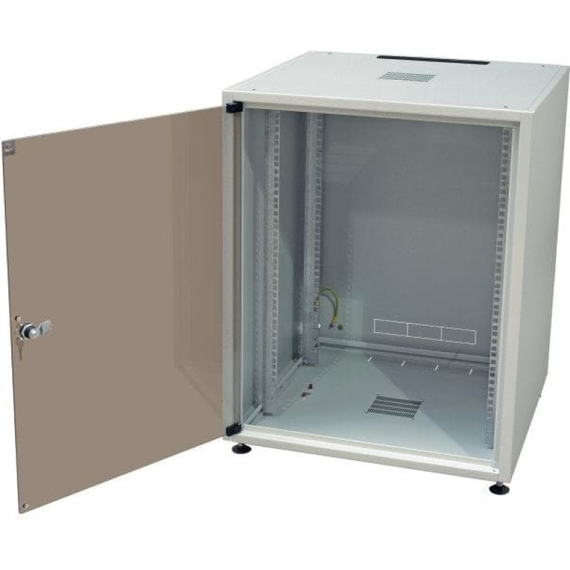 EFB 19Zoll Netzwerkschrank OFFICE SERIE 18HE 600X600 RAL7035 Grau IP20 komplett vormontiert und zerlegbar Glasfront 45KG Traglast
