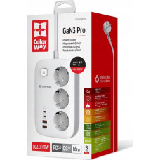 Colorway Przedłużacz Listwa zasilająca olorWay 3 gniazda/2USB +2 Type C 65W 2m (CWCHE34PDW)