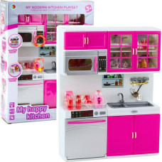 Leantoys Kuchnia Dla Lalek Szafki Mikrofala Zmywarka Światła Dźwięki Różowa