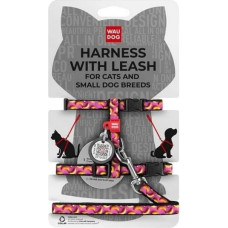 Collar WauDog Nylon Szelki se smyczą nylonowe anatomiczne w kształcie litery H, z QR-paszportem, plastikowy fastex, wzór BANANY NA RÓŻU, rozmiar XS