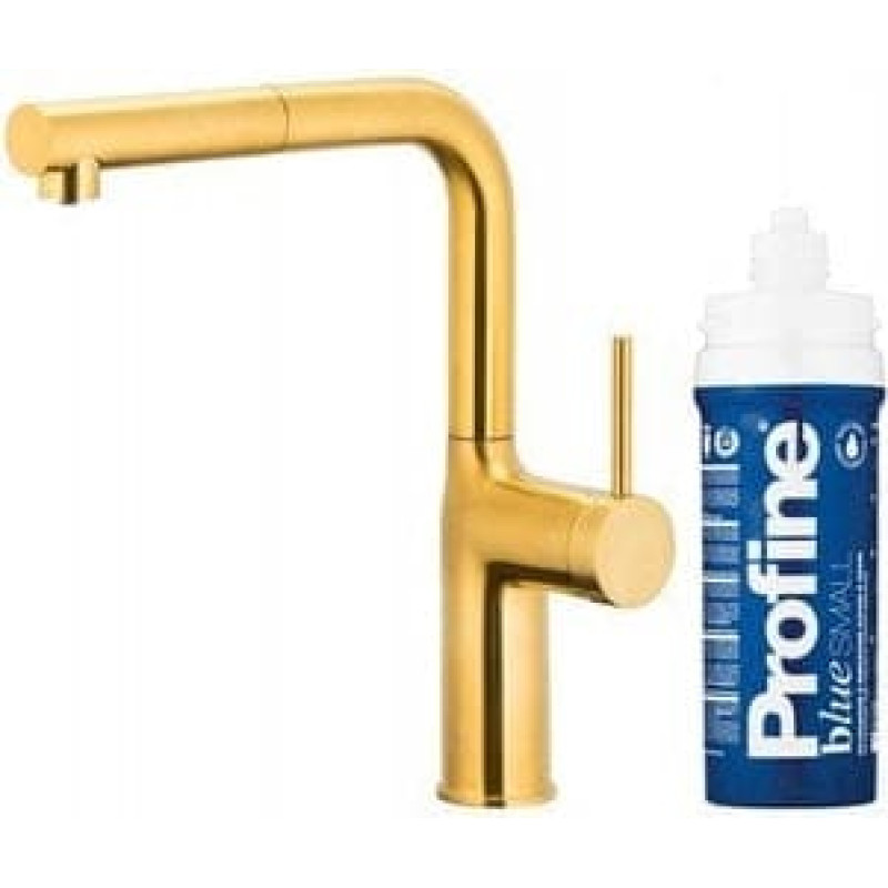 KFA bateria kuchenna z funkcją filtracji wody i wyciąganą wylewką Duero Pure Move Pull-Out + zestaw fitrujący Profine Blue S, brushed gold 6623-423-31