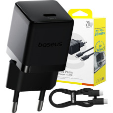 Baseus Ładowarka sieciowa Baseus Palm 1C 20W (z kablem Baseus Mini White USB-C 60W (20V/3A) 1m) - czarna