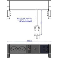 Bachmann DESK2 2xCH 90° 1xUSB A/C 22W, 0,2m GST18 RAL9005 Szwajcaria