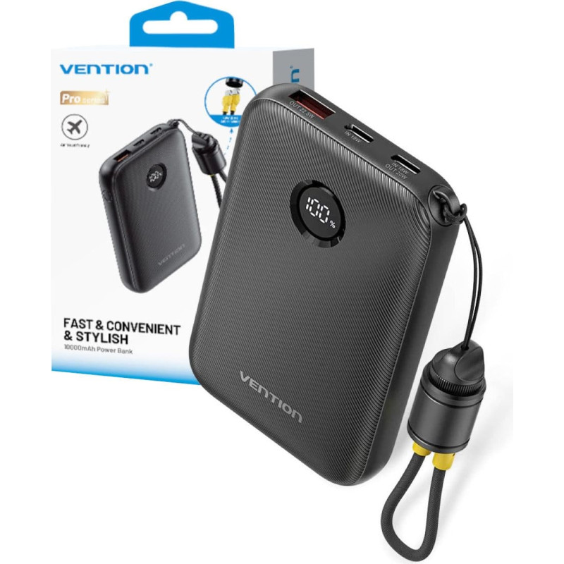 Vention Powerbank 10000mAh 2x USB-C 1x USB-A z wyświetlaczem 22,5W czarny