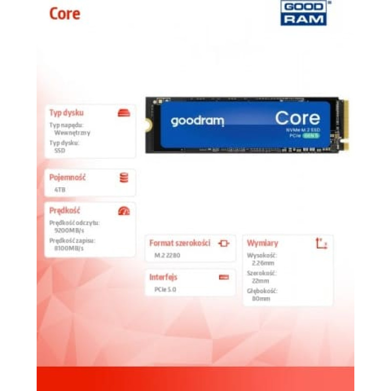 Goodram SSD Disk Core 4TB Gen5 2280 9200/8100MB/s