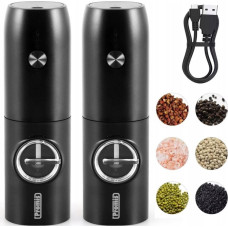 Promis Elektryczny Młynek Do Pieprzu Soli Przypraw Akku Ładowanie USB Zestaw 2 Szt