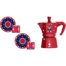 Bialetti - zestaw Joyful Christmas kawiarka Moka Express 3tz czerwona + 2 filiżanki ze spodkami