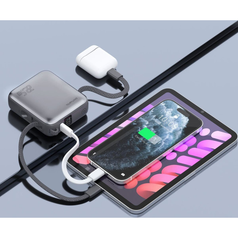 4Smarts Powerbank 4smarts Pocket Dual Cord 10000mAh 22.5W z wbudowanym kablem USB-C 15cm szary