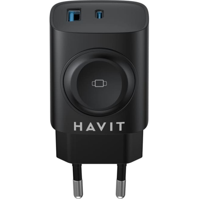 Havit UC132 EU - GaN 22 W divu portu lādētājs ar bezvadu uzlādes iespēju, melns