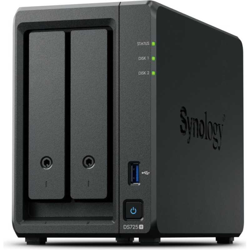Synology DiskStation DS725+ NAS/krātuves serveris Ryzen Embedded R1600 4 GB DDR4 0 TB Melns