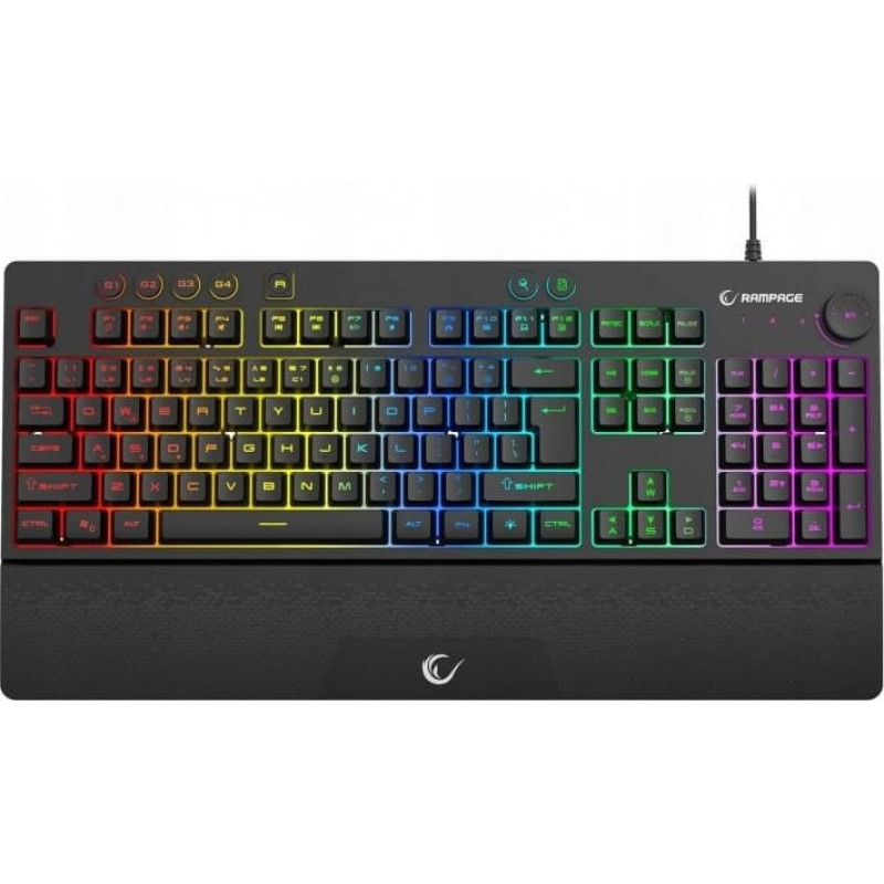 Rampage Klawiatura gamingowa z podstawką Simula RGB Makro czarna