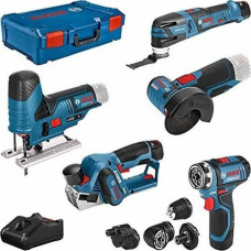 Bosch Zestaw elektronarzędzi Bosch Bosch 5-piece 12-volt tool set, GSR + GOP + GHO + GWS + GST (blue, 3x Li-ion battery, XL-BOXX)