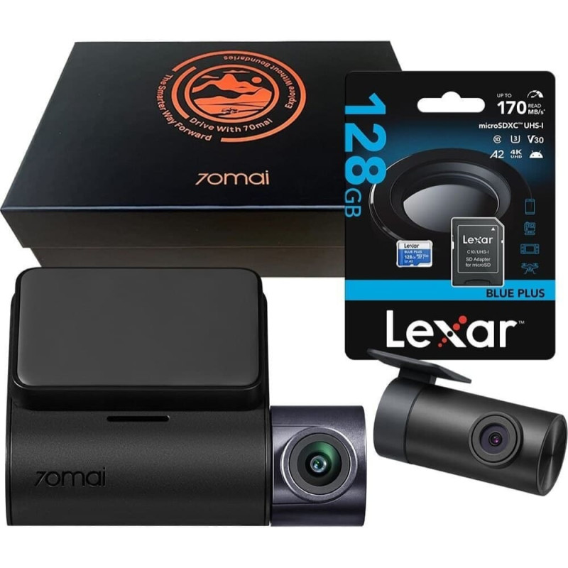 Dod Tech 70Mai Dash Cam A410 + RC21 Rear Camera + 128GB Lexar Card (Gift Box)