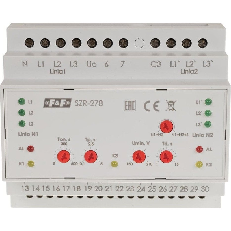 F&F Sterownik załączania rezerwy, sieć 3 i 4-przewodowa, 24230V AC,