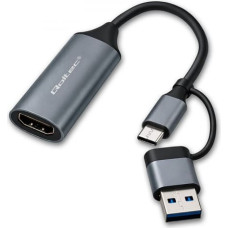 Qoltec Adapter USB C USB A HDMI 4K 30Hz aluminium