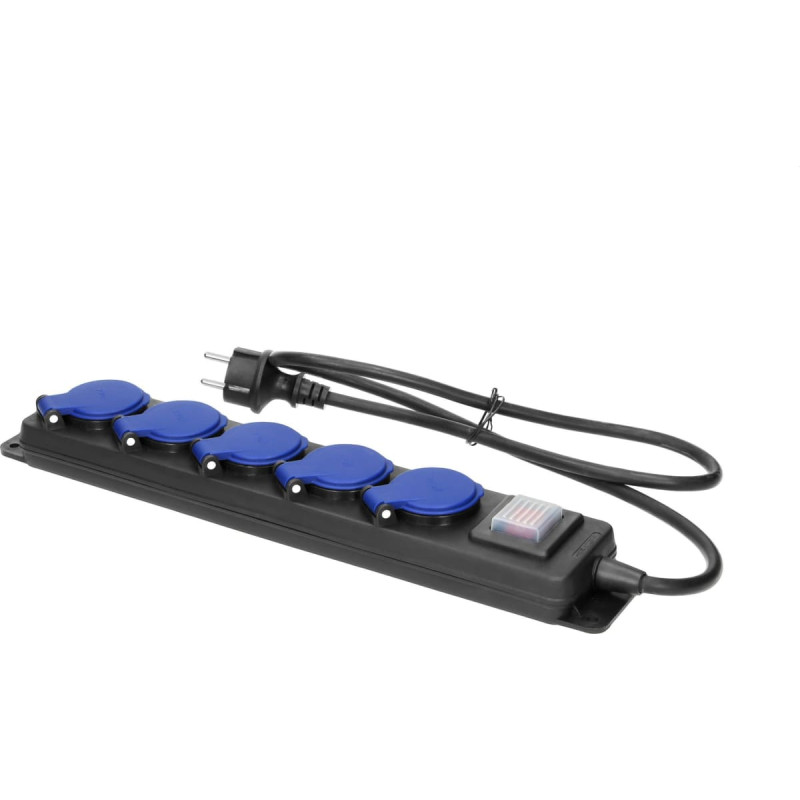 Orno Listwa zasilająca Orno Przedłużacz warsztatowy bryzgoszczelny z wyłącznikiem, 5 gniazd 2P+Z, IP44, przewód gumowy, H05RR-F 3x1,5mm?, długość 3m