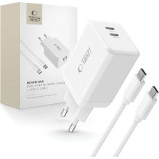 Tech-Protect NC45W-GAN 2-PORT NETWORK CHARGER PD45W + TYPE-C CABLE WHITE