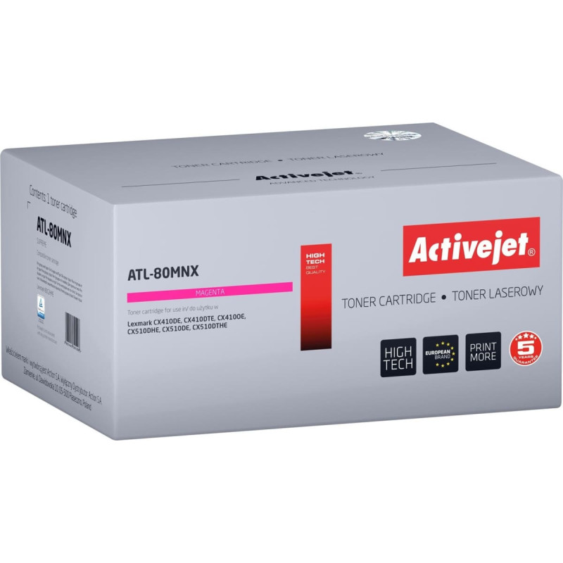 Activejet toner ATL-80MNX (zamiennik do Lexmark 80C2HME, Supreme; 3000 stron; czerwony)