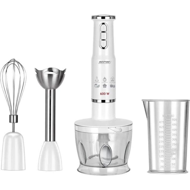 MPM BLENDER RĘCZNY MBL 43  BIAŁY 600W ZESTAW