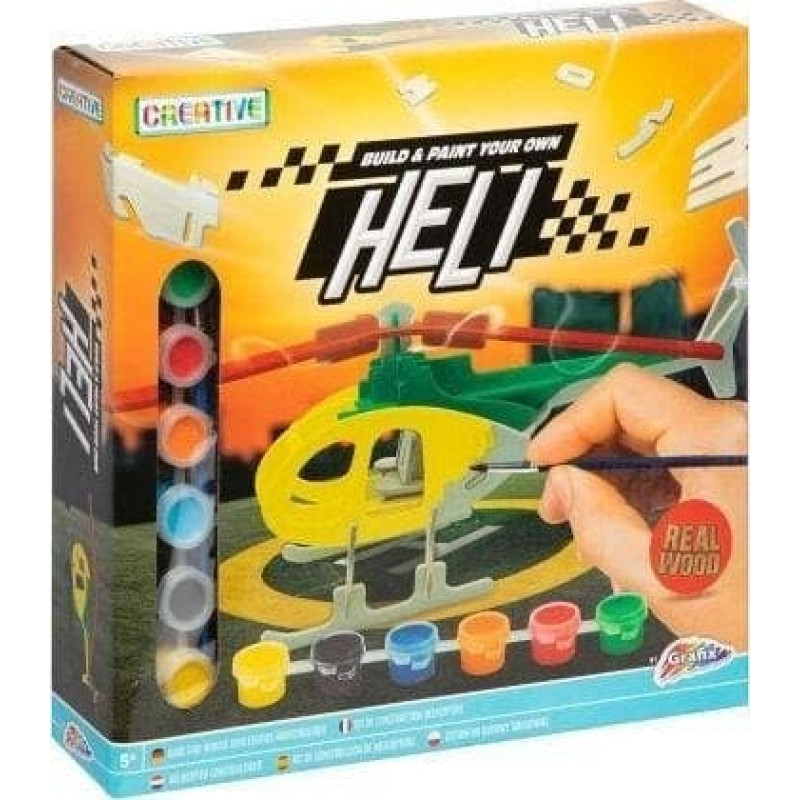 Icom Drewniany helikopter, 6 farb + pędzel