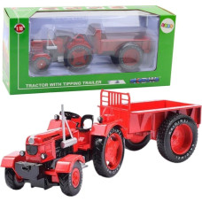 Leantoys Metalowy Traktor Rolniczy Z Przyczepą Czerwony 1:18