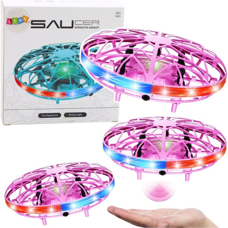 Leantoys Dron UFO Sterowany Ręką RC Światła LED Różowy