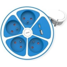 Roline Listwa zasilająca ROLINE, 4-drożna, z przełącznikiem, okrągła, 1x USB A+ 1x USB C, wersja UTE, niebieska, 3 m