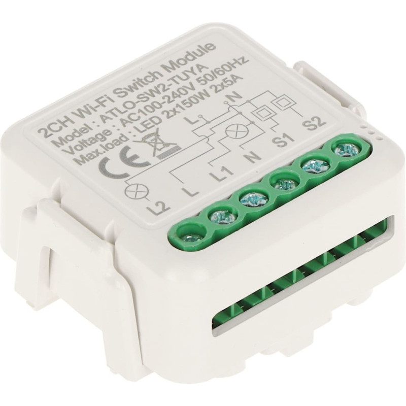Atlo PODWÓJNY INTELIGENTNY STEROWNIK OŚWIETLENIA LED ATLO-SW2-TUYA Wi-Fi, Tuya Smart