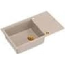 Graniteq EVAN 136 XL GraniteQ zlewozmywak z syfonem Push to Open 1-komorowy z/o (860x500x210; kom. 420x490) pearl beige / elementy miedziane