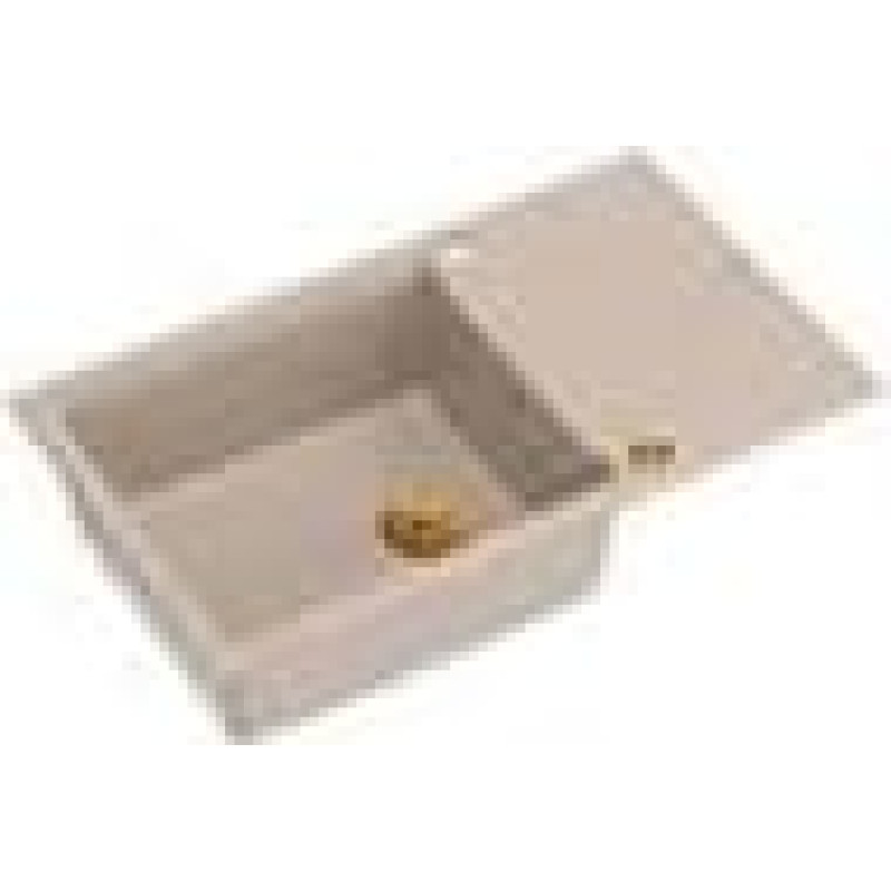 Graniteq EVAN 136 XL GraniteQ zlewozmywak z syfonem Push to Open 1-komorowy z/o (860x500x210; kom. 420x490) pearl beige / elementy miedziane