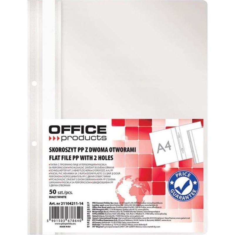 Officeproducts Skoroszyt OFFICE PRODUCTS, PP, A4, 2 otwory, 100/1