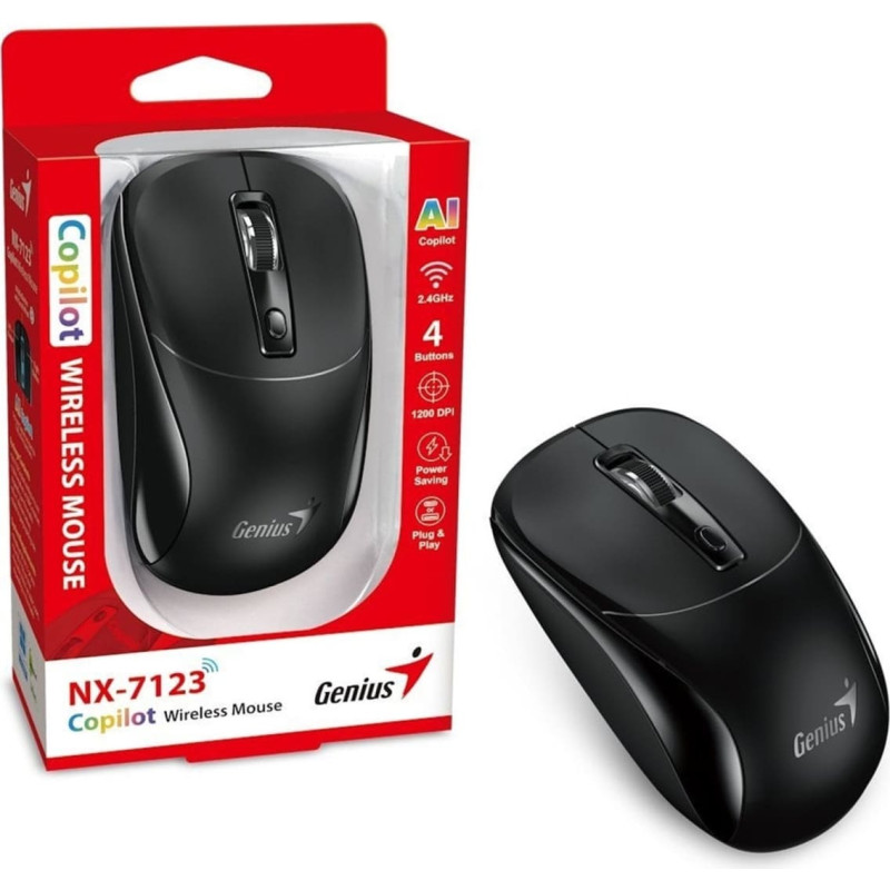 Genius Mysz bezprzewodowa, Genius NX-7123, czarna, optyczna, 1200DPI