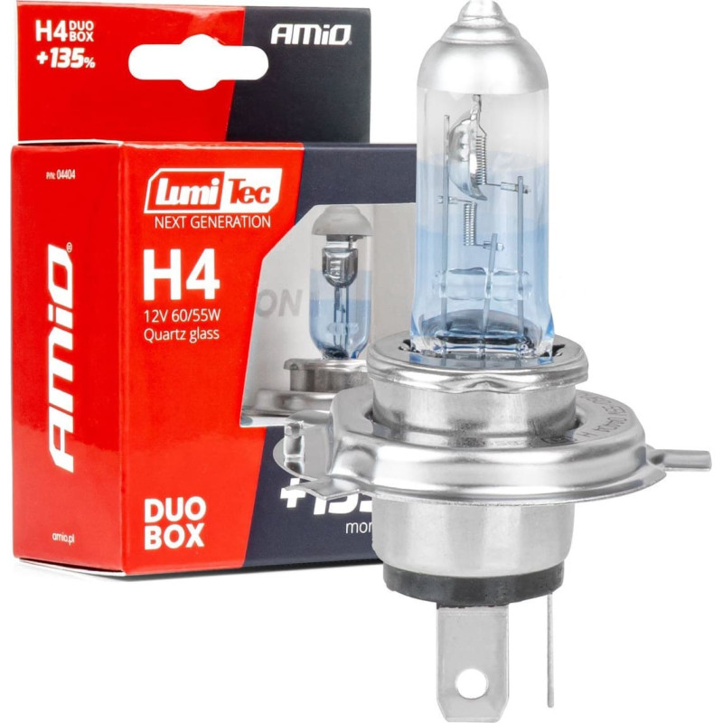 Amio Żarówki halogenowe h4 12v 60/55w lumitec next generation +135% duo amio-04404