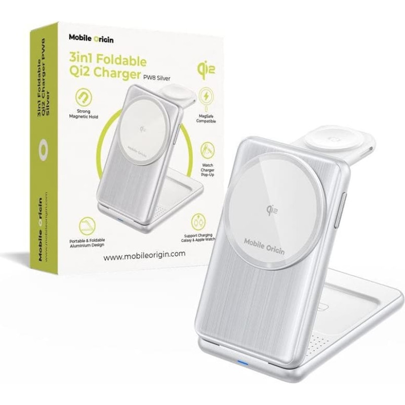 Mobile Origin 3in1 Foldable Qi2 Charger PW8, silver