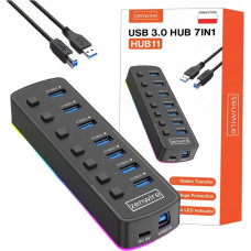 Zenwire HUB 7x USB 3.0 Aktywny 7w1 Rozgałęźnik Portów Rozdzielacz USB-C RGB LED 5GB