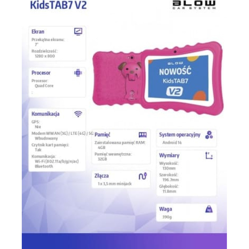 Blow Tablet KidsTAB7 V2 4/32GB pink case camera 2MP