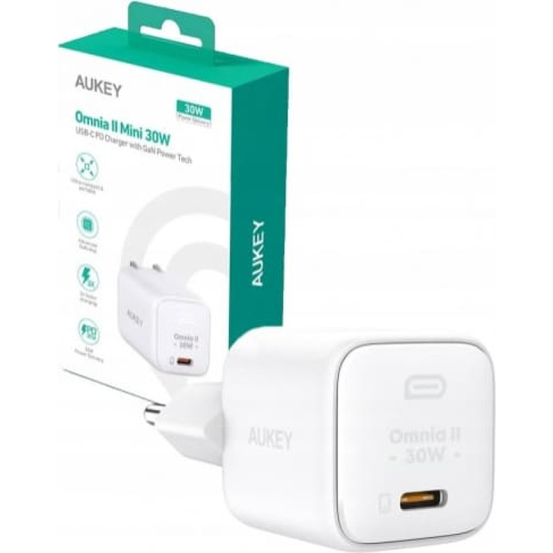 Aukey Wall Charger PA-B1L White Omnia II Mini1xUSB-C PowerDelivery 30W 5A