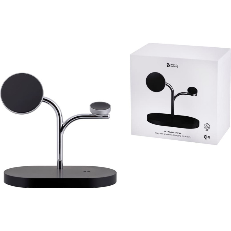 Samsung GP-PWU024WIABW mobilo ierīču lādētājs Austiņas, viedtālrunis, viedpulkstenis Melns, Sudraba USB bezvadu uzlāde Iekštelpām